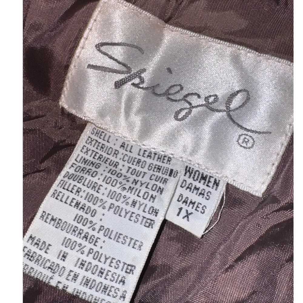 Vintage Spiegel Women 1X Brown Leather Full Zip Jacket with Pockets Draw Strings